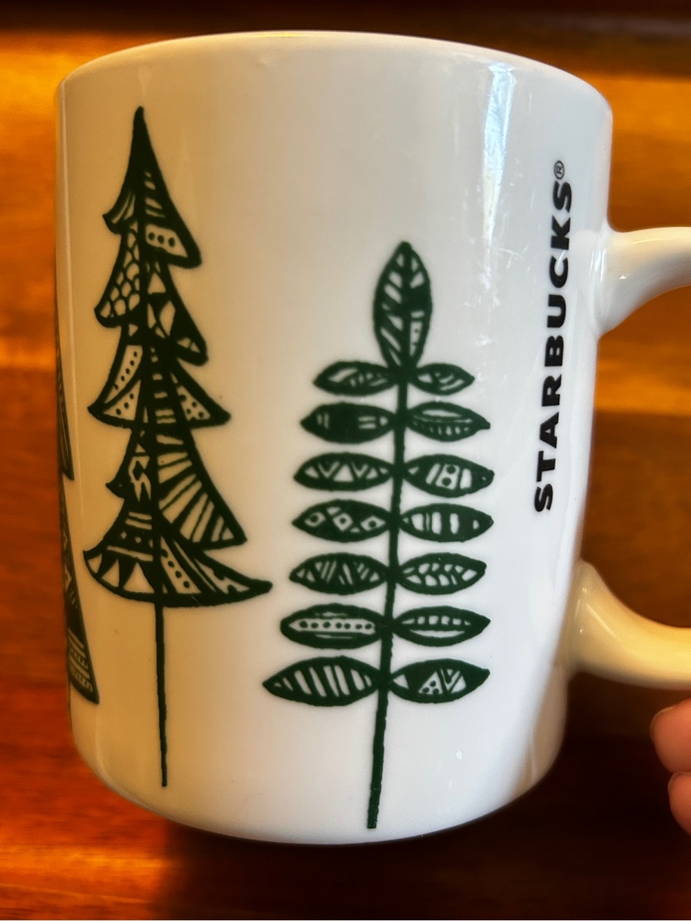 Starbucks White Ceramic Mug with Green Tree Illustrations